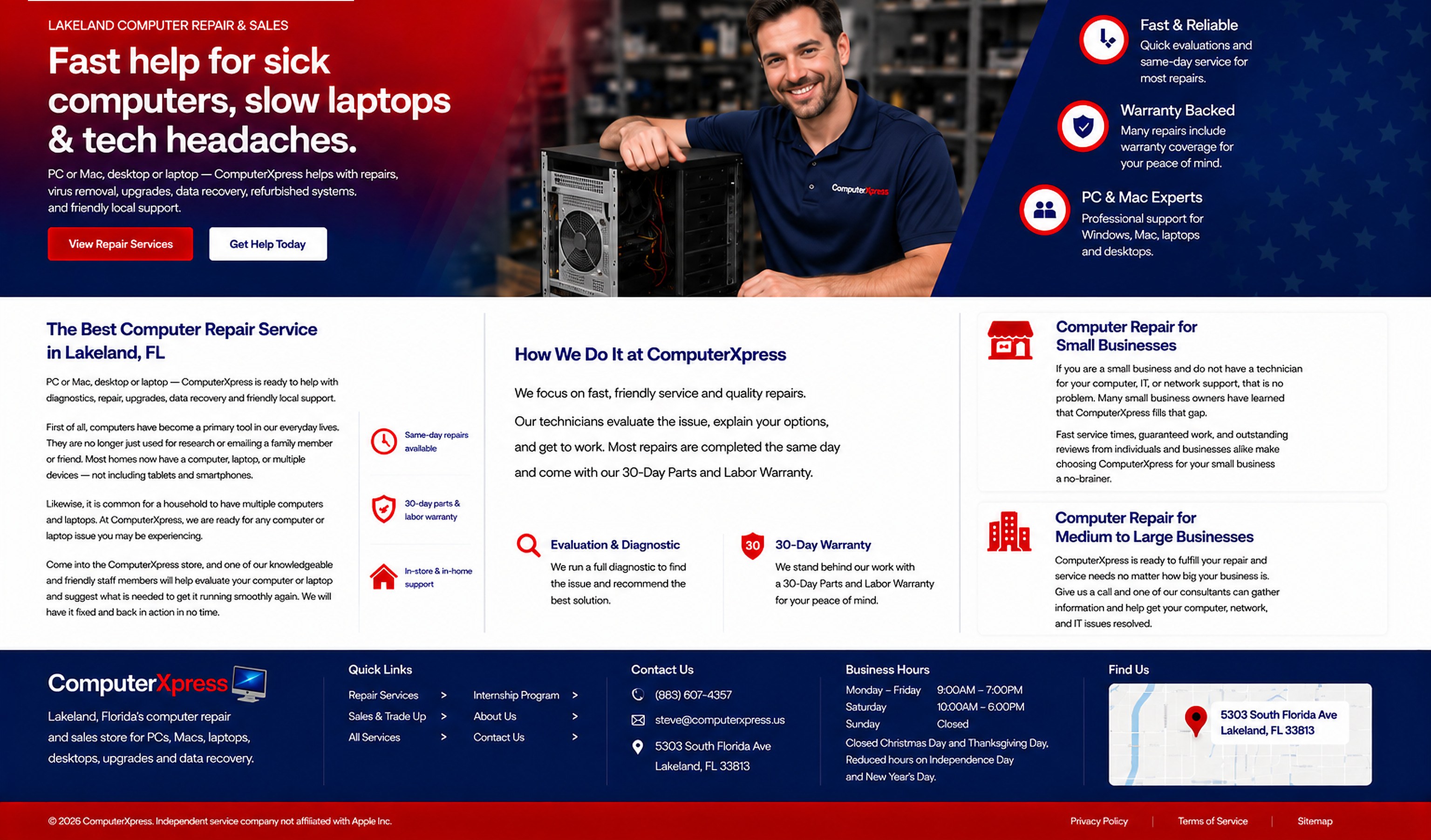 Computer and Laptop Repair in Lakeland page for ComputerXpress in Lakeland Florida.