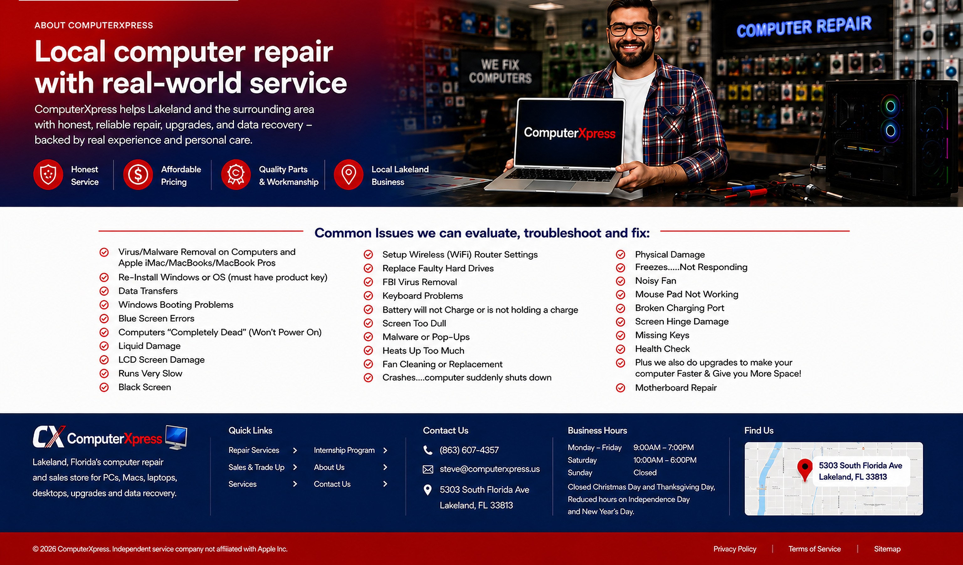 Computer Services in Lakeland page for ComputerXpress in Lakeland Florida.